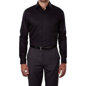 Geoffrey Beene Men Wrinkle Free Black Sateen Long Sleeve Shirt Size XL